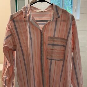 Loft peach blue striped blouse